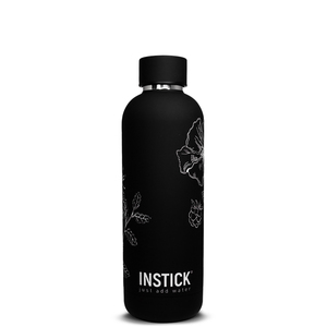 Isolierflasche Slim aus Edelstahl 0,5 L / 0,75 L Fassungsvermgen - Black mit floralem Motiv