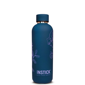 Isolierflasche Slim aus Edelstahl 0,5 L / 0,75 L Fassungsvermgen - Navy mit floralem Motiv